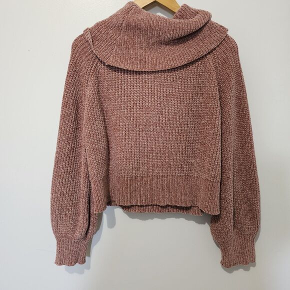 Blush & Bloom - Sweater Chunky Knit Cowl Turtleneck Cropped - Size L - Pink - Picture 3 of 7